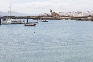 Fototapeta premium Panorama of Caleta de Sebo Port on La Graciosa Island, Canary Islands