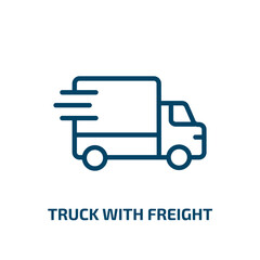 truck with freight icon from construction collection. Thin linear truck with freight, shipping, freight outline icon isolated on white background. Line vector truck with freight sign, symbol for web