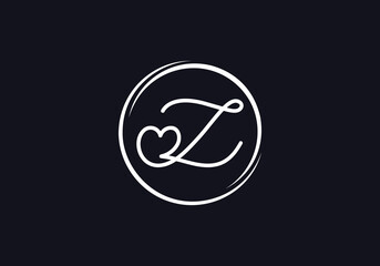 Love font logo design vector sign. Love and heart icon and symbol design vector with Z