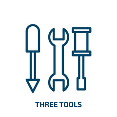 three tools icon from construction collection. Thin linear three tools, tools, tool outline icon isolated on white background. Line vector three tools sign, symbol for web and mobile