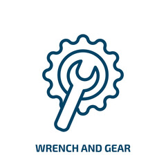 wrench and gear icon from construction collection. Thin linear wrench and gear, wrench, tool outline icon isolated on white background. Line vector wrench and gear sign, symbol for web and mobile