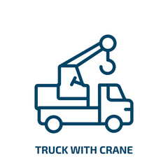 Fototapeta na wymiar truck with crane icon from construction collection. Thin linear truck with crane, truck, crane outline icon isolated on white background. Line vector truck with crane sign, symbol for web and mobile