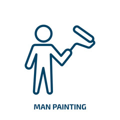 Obraz premium man painting icon from construction collection. Thin linear man painting, men, painting outline icon isolated on white background. Line vector man painting sign, symbol for web and mobile
