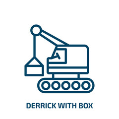 derrick with box icon from construction collection. Thin linear derrick with box, derrick, box outline icon isolated on white background. Line vector derrick with box sign, symbol for web and mobile