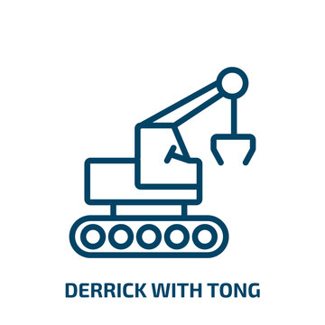 derrick with tong icon from construction collection. Thin linear derrick with tong, big, tong outline icon isolated on white background. Line vector derrick with tong sign, symbol for web and mobile