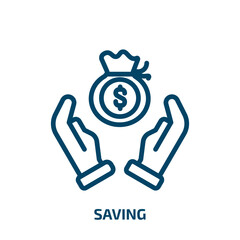 saving icon from cryptocurrency collection. Thin linear saving, business, technology outline icon isolated on white background. Line vector saving sign, symbol for web and mobile