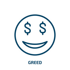 greed icon from cryptocurrency collection. Thin linear greed, business, finance outline icon isolated on white background. Line vector greed sign, symbol for web and mobile