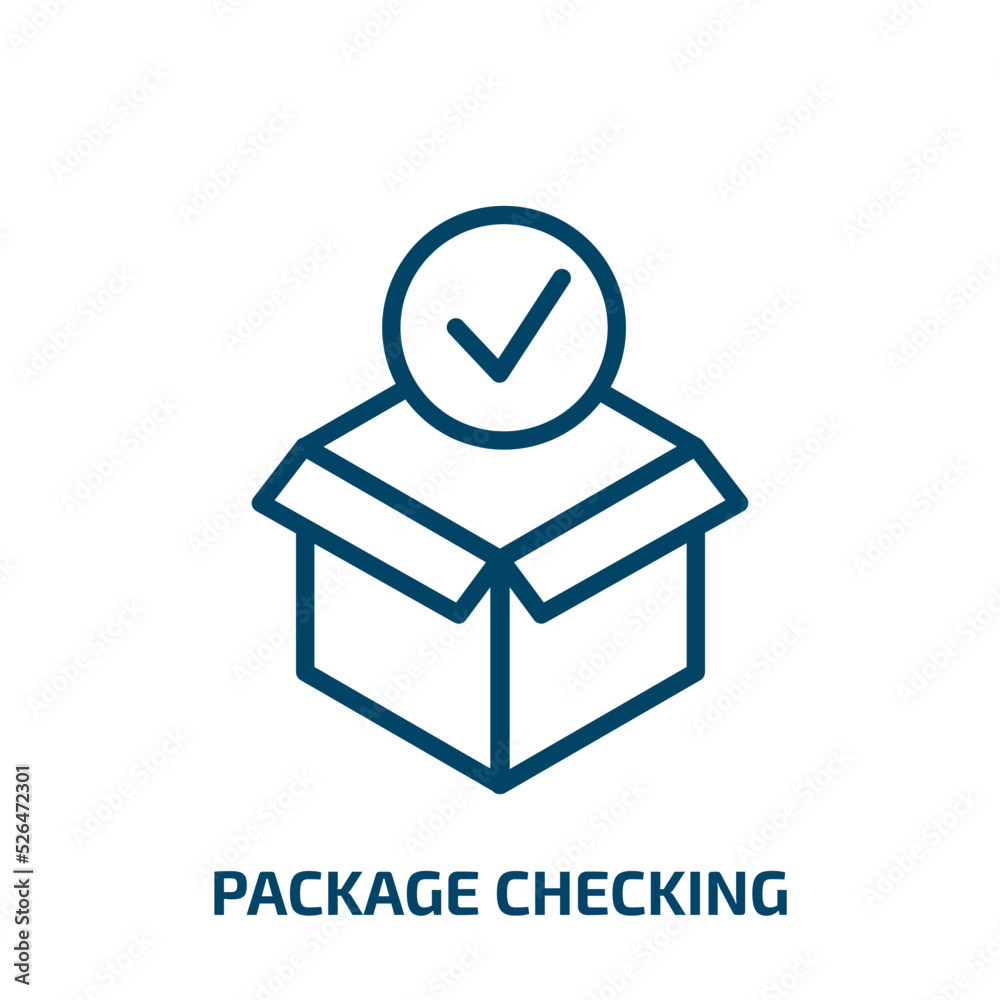 Poster package checking icon from delivery and logistic collection. thin linear package checking, package, 