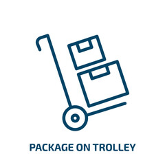 package on trolley icon from delivery and logistic collection. Thin linear package on trolley, package, trolley outline icon isolated on white background. Line vector package on trolley sign, symbol