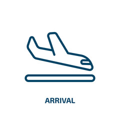 arrival icon from delivery and logistic collection. Thin linear arrival, business, travel outline icon isolated on white background. Line vector arrival sign, symbol for web and mobile
