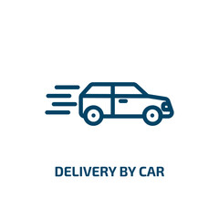 Obraz premium delivery by car icon from delivery and logistic collection. Thin linear delivery by car, van, truck outline icon isolated on white background. Line vector delivery by car sign, symbol for web and