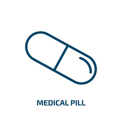 medical pill icon from medical collection. Thin linear medical pill, medical, medicine outline icon isolated on white background. Line vector medical pill sign, symbol for web and mobile
