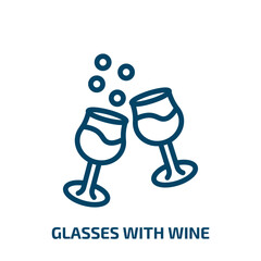 glasses with wine icon from drinks collection. Thin linear glasses with wine, champagne, alcohol outline icon isolated on white background. Line vector glasses with wine sign, symbol for web and