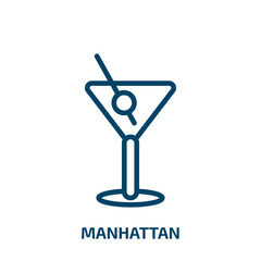manhattan icon from drinks collection. Thin linear manhattan, usa, city outline icon isolated on white background. Line vector manhattan sign, symbol for web and mobile