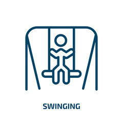 swinging icon from education collection. Thin linear swinging, swing, playground outline icon isolated on white background. Line vector swinging sign, symbol for web and mobile