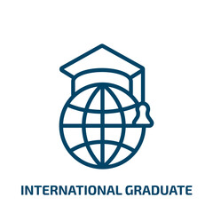 international graduate icon from education collection. Thin linear international graduate, college, graduation outline icon isolated on white background. Line vector international graduate sign,