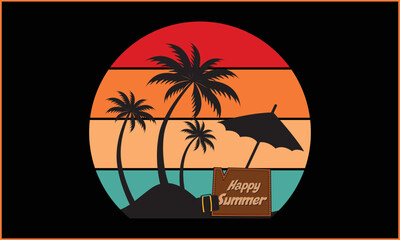 Naklejka premium Happy Summer T-shirt Design Vector Illustration