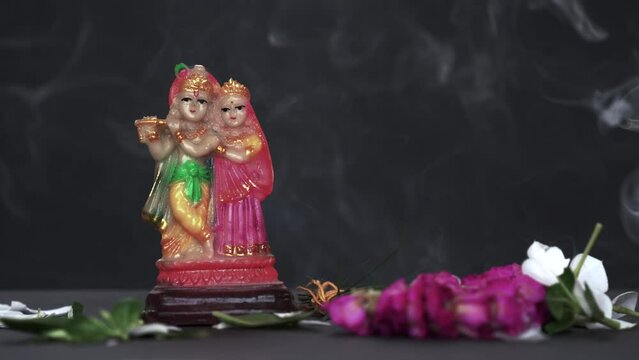 Lord Krishna and Radha in the religious festival background of India Shri Krishan Janmashtami