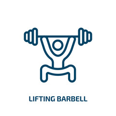 lifting barbell icon from gym and fitness collection. Thin linear lifting barbell, exercise, fitness outline icon isolated on white background. Line vector lifting barbell sign, symbol for web and