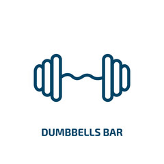 Fototapeta na wymiar dumbbells bar icon from gym and fitness collection. Thin linear dumbbells bar, strong, strength outline icon isolated on white background. Line vector dumbbells bar sign, symbol for web and mobile