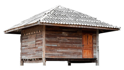 Isolated old wooden house, which blends together the traditional art with wavy roof tiles.