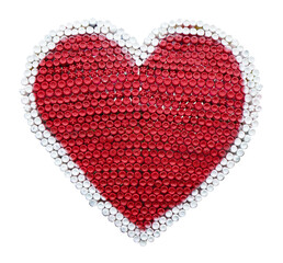 Isolate red heart-shaped frame, which is made of white plastic bottles to be tied together beautifully.