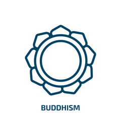 buddhism icon from religion collection. Thin linear buddhism, taoism, chinese outline icon isolated on white background. Line vector buddhism sign, symbol for web and mobile