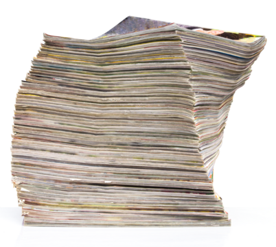 Isolates of spine journal publications stacked pile of twisted spiral layers.