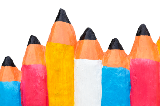 Isolated close-up color pencils made from cement to mimic the decorative garden.