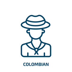 colombian icon from people collection. Thin linear colombian, country, national outline icon isolated on white background. Line vector colombian sign, symbol for web and mobile