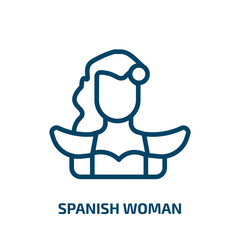 spanish woman icon from people collection. Thin linear spanish woman, spain, woman outline icon isolated on white background. Line vector spanish woman sign, symbol for web and mobile