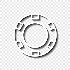 Casino, poker chip simple icon vector. Flat design. White with shadow on transparent grid.ai