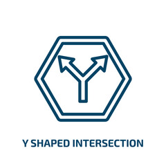 y shaped intersection icon from shapes collection. Thin linear y shaped intersection, intersection, letter outline icon isolated on white background. Line vector y shaped intersection sign, symbol for