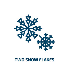Fototapeta premium two snow flakes icon from shapes collection. Thin linear two snow flakes, snow, winter outline icon isolated on white background. Line vector two snow flakes sign, symbol for web and mobile