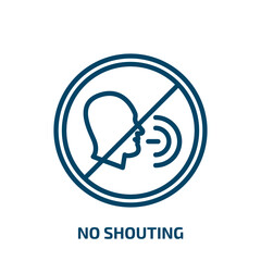 no shouting icon from signs collection. Thin linear no shouting, speak, shout outline icon isolated on white background. Line vector no shouting sign, symbol for web and mobile