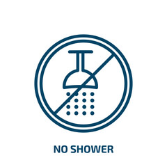 no shower icon from signs collection. Thin linear no shower, water, shower outline icon isolated on white background. Line vector no shower sign, symbol for web and mobile