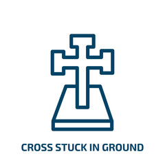 cross stuck in ground icon from technology collection. Thin linear cross stuck in ground, technology, medical outline icon isolated on white background. Line vector cross stuck in ground sign, symbol