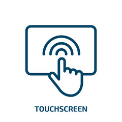 touchscreen icon from technology collection. Thin linear touchscreen, technology, hand outline icon isolated on white background. Line vector touchscreen sign, symbol for web and mobile