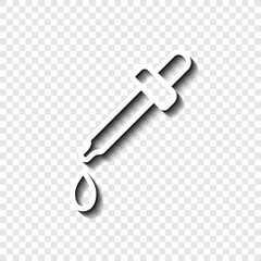 Dropper and water drop simple icon vector. Flat design. White with shadow on transparent grid.ai