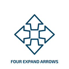 four expand arrows icon from user interface collection. Thin linear four expand arrows, navigator, arrow outline icon isolated on white background. Line vector four expand arrows sign, symbol for web