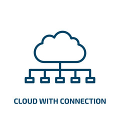 cloud with connection icon from user interface collection. Thin linear cloud with connection, data, cloud outline icon isolated on white background. Line vector cloud with connection sign, symbol for