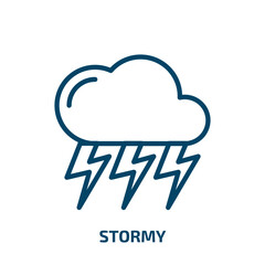 stormy icon from weather collection. Thin linear stormy, thunder, lightning outline icon isolated on white background. Line vector stormy sign, symbol for web and mobile