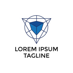 hexagon box in triangles and circles. technology logo design