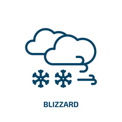 blizzard icon from weather collection. Thin linear blizzard, weather, meteorology outline icon isolated on white background. Line vector blizzard sign, symbol for web and mobile