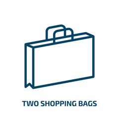 two shopping bags icon from business collection. Thin linear two shopping bags, gift, shop outline icon isolated on white background. Line vector two shopping bags sign, symbol for web and mobile