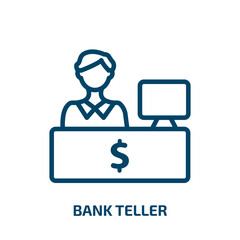 bank teller icon from business collection. Thin linear bank teller, bank, teller outline icon isolated on white background. Line vector bank teller sign, symbol for web and mobile