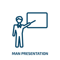 man presentation icon from business collection. Thin linear man presentation, office, presentation outline icon isolated on white background. Line vector man presentation sign, symbol for web and