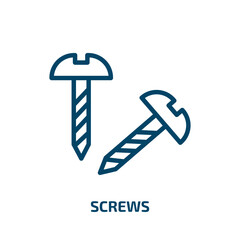 screws icon from construction tools collection. Thin linear screws, wrench, repair outline icon isolated on white background. Line vector screws sign, symbol for web and mobile