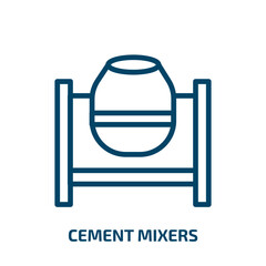 cement mixers icon from construction tools collection. Thin linear cement mixers, mixer, crane outline icon isolated on white background. Line vector cement mixers sign, symbol for web and mobile