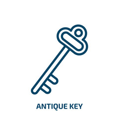 antique key icon from construction tools collection. Thin linear antique key, antique, key outline icon isolated on white background. Line vector antique key sign, symbol for web and mobile